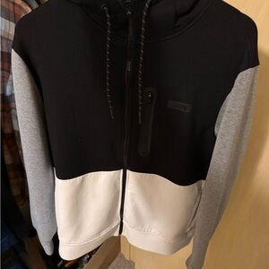 American Eagle Outfitters Black, Gray, and White Zip-Up Sweatshirt